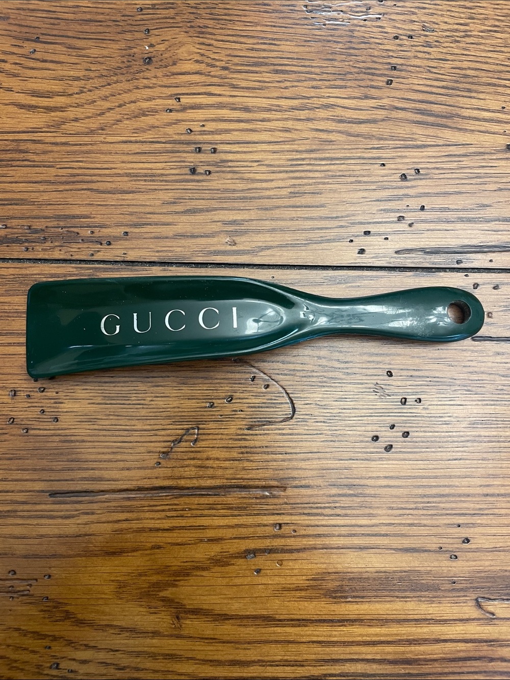 Gucci Dark Green Plastic Shoe Horn with silver logo